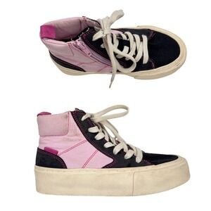 Zara Kids High Top Platform Sneakers Pink Black Zip Lace Up Size 1 /32